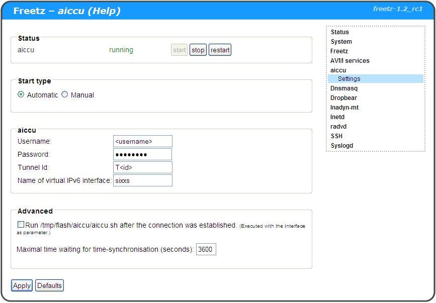 Howto AICCU Setup