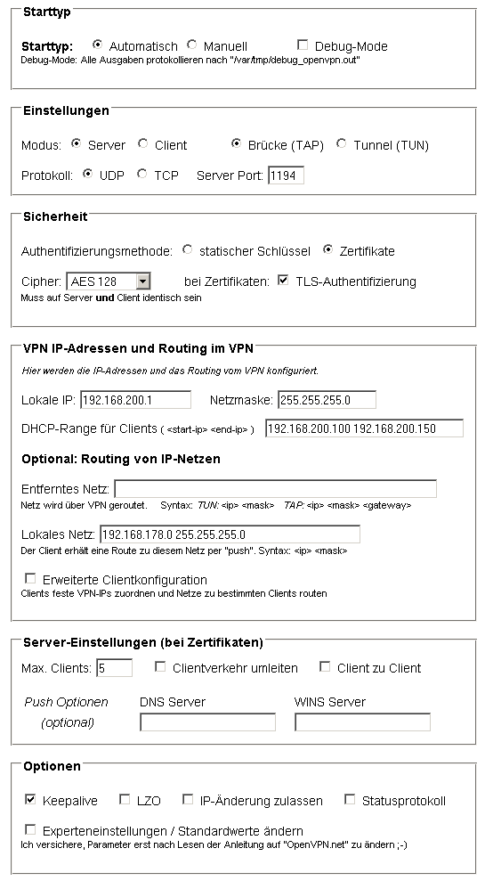 OpenVPN Webinterface: certificate server